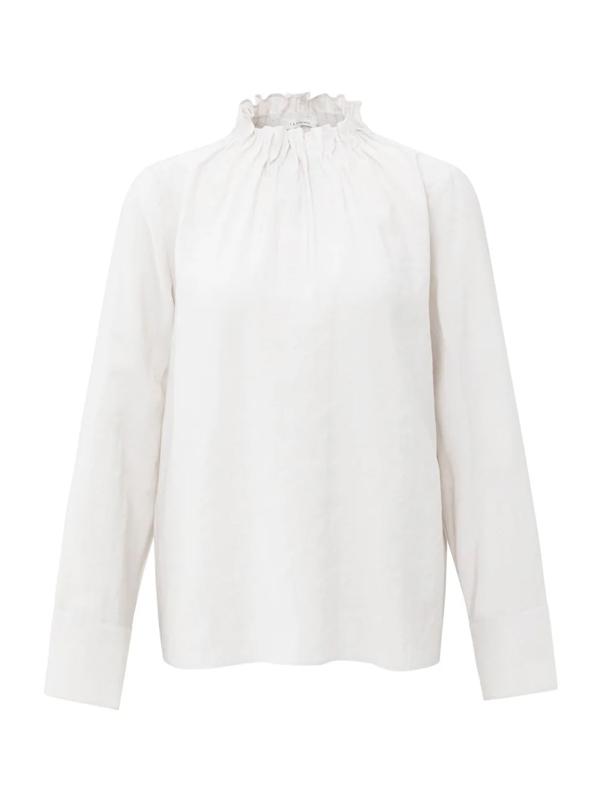 YAYA Ruffled High Neck Top White