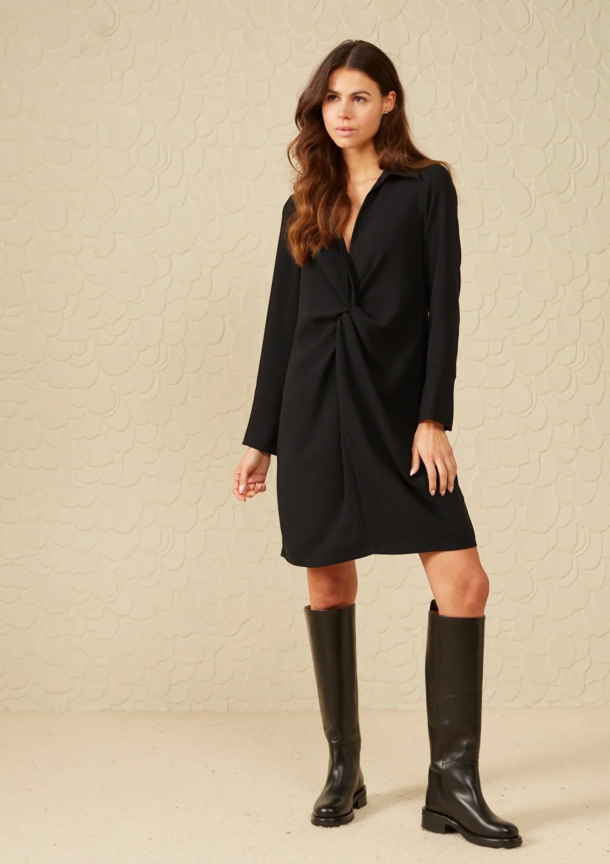YAYA Woven Dress With Knotted Detail Black