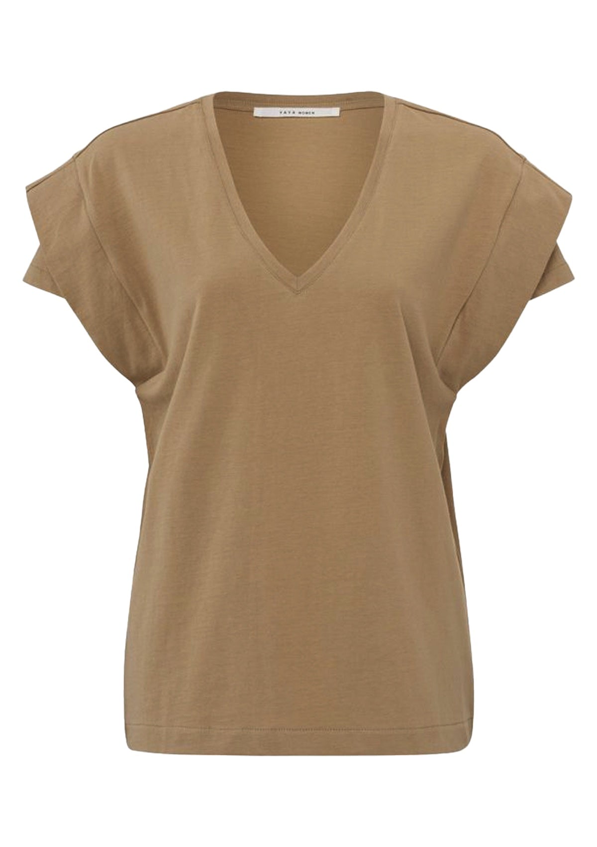 YAYA V-Neck Double Sleeve T-Shirt Tannin Brown