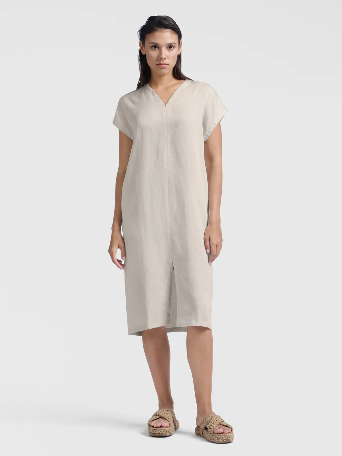 YAYA Double V-Neck Dress With Slit