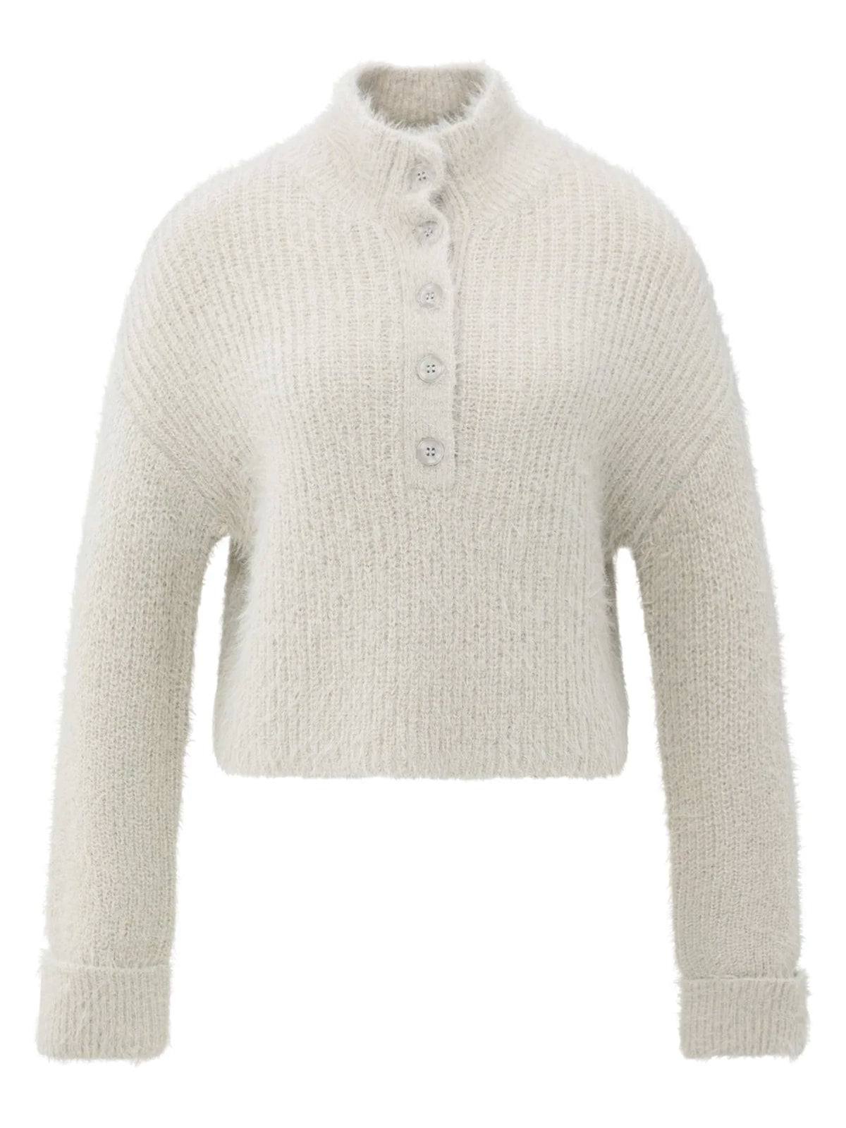 YAYA Fluffy Cropped Sweater With Stand Up Collar