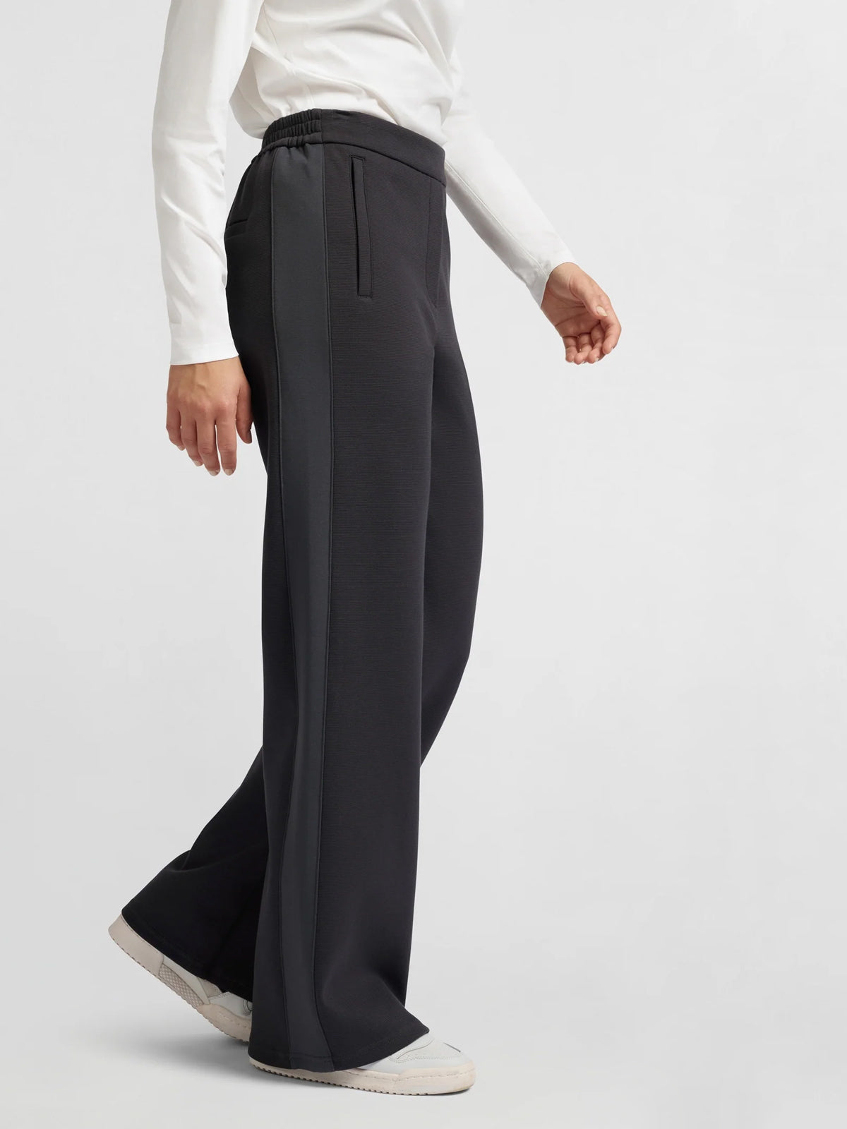 Yaya High Waisted Wide Leg Trousers Phantom Grey
