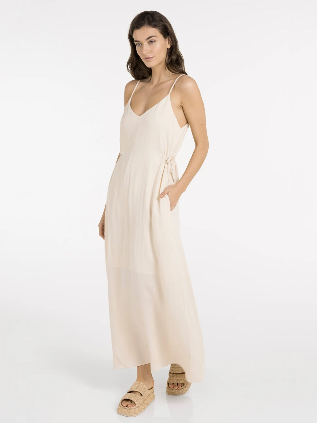 YAYA Long Strappy Dress With Drawstrings Cloud White