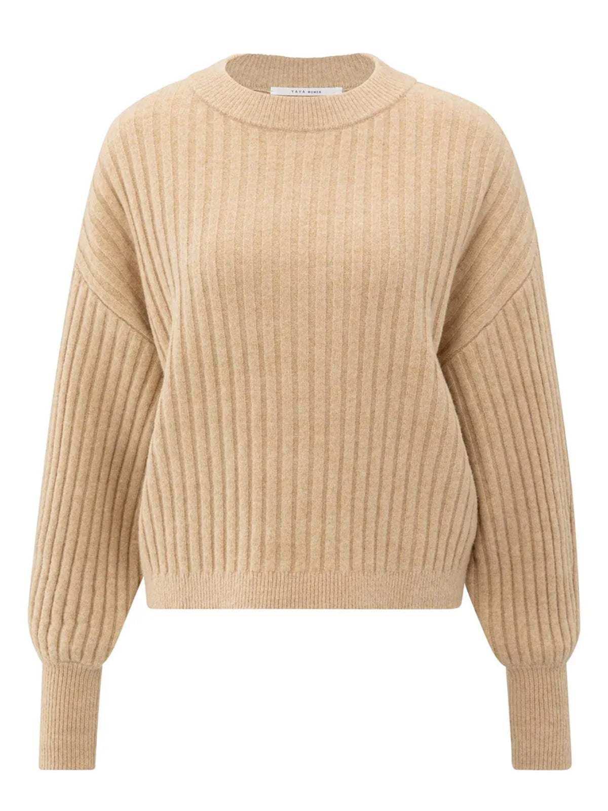 Yaya Ribbed Long Sleeve Sweater Camel