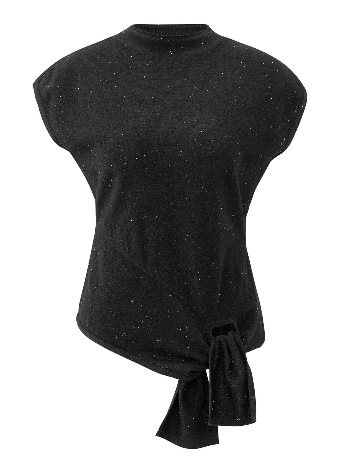 YAYA Sleeveless Sequin Sweater With Knot Detail Black