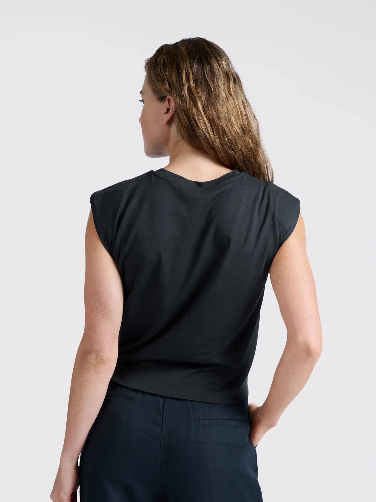 Yaya Sleeveless Top with Knot Detail Washed Black