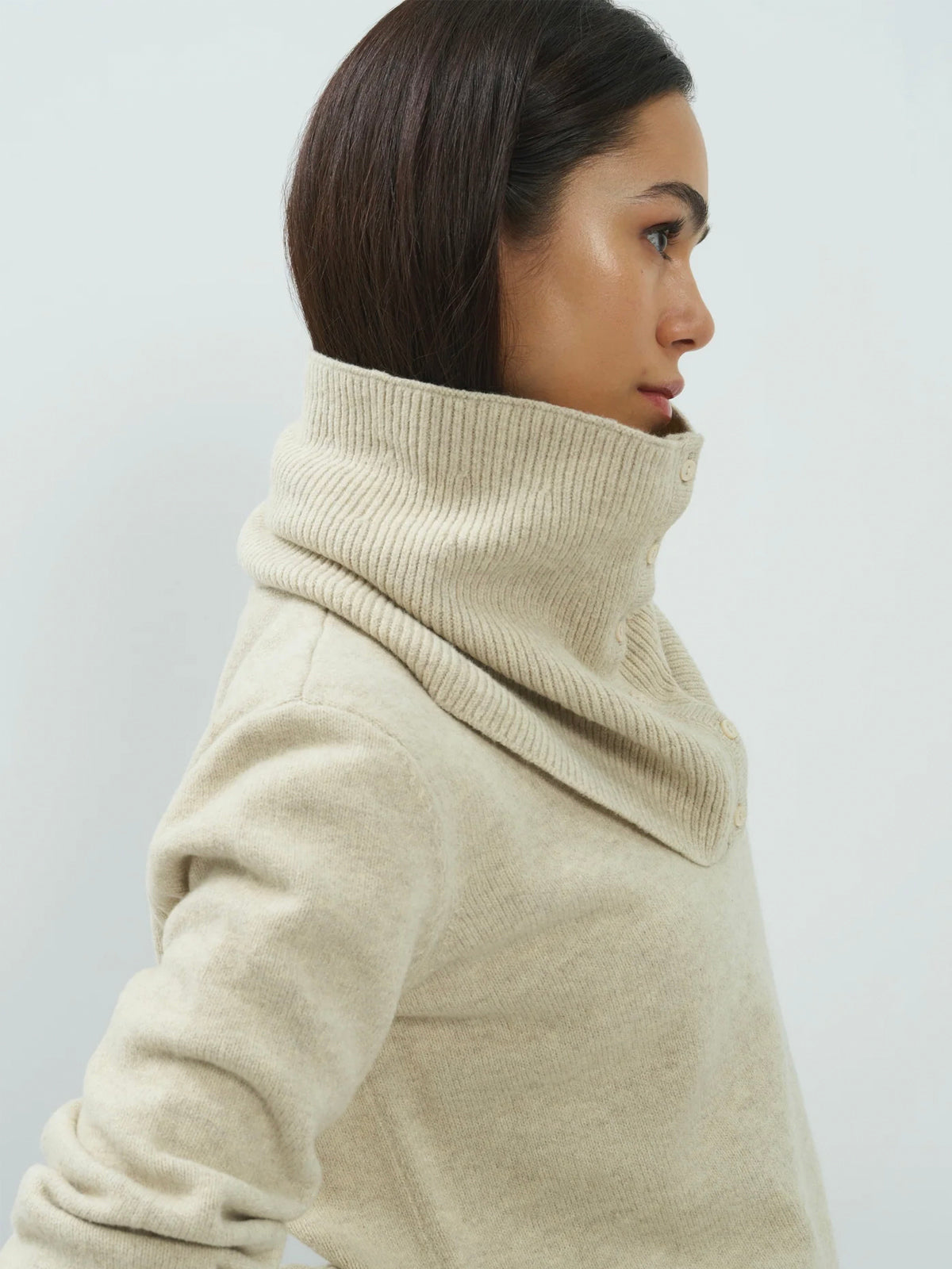 YAYA Sweater With Detachable Turtleneck Collar Beige