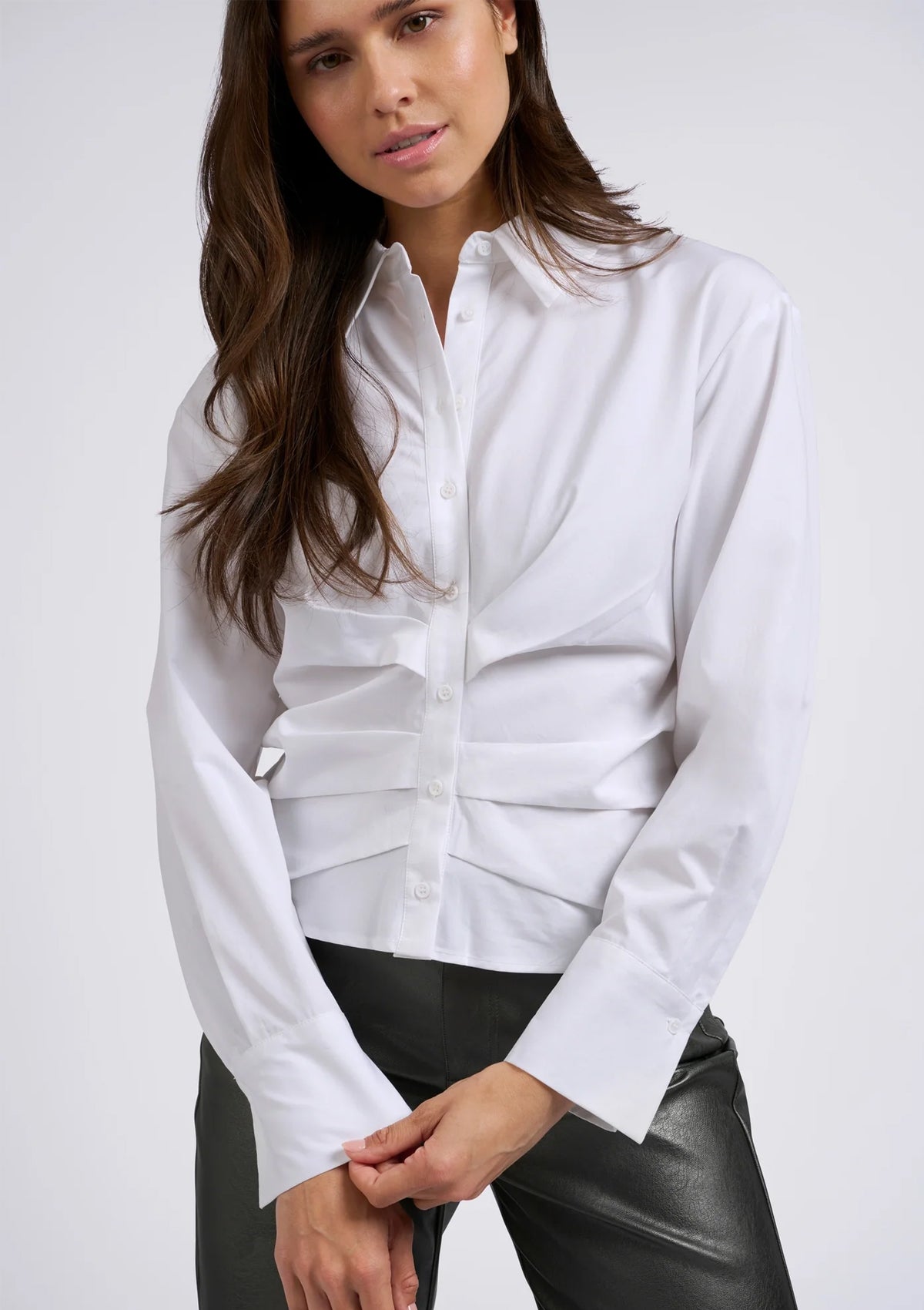 Yaya Cropped Pleat Shirt Brilliant White