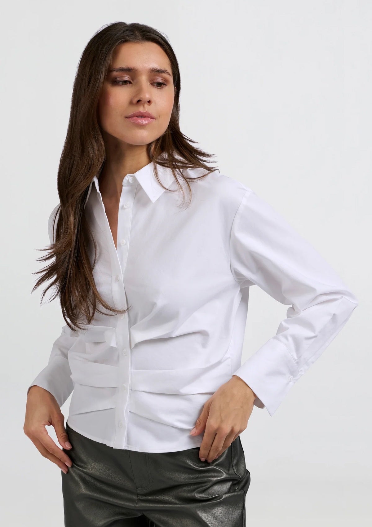 Yaya Cropped Pleat Shirt Brilliant White