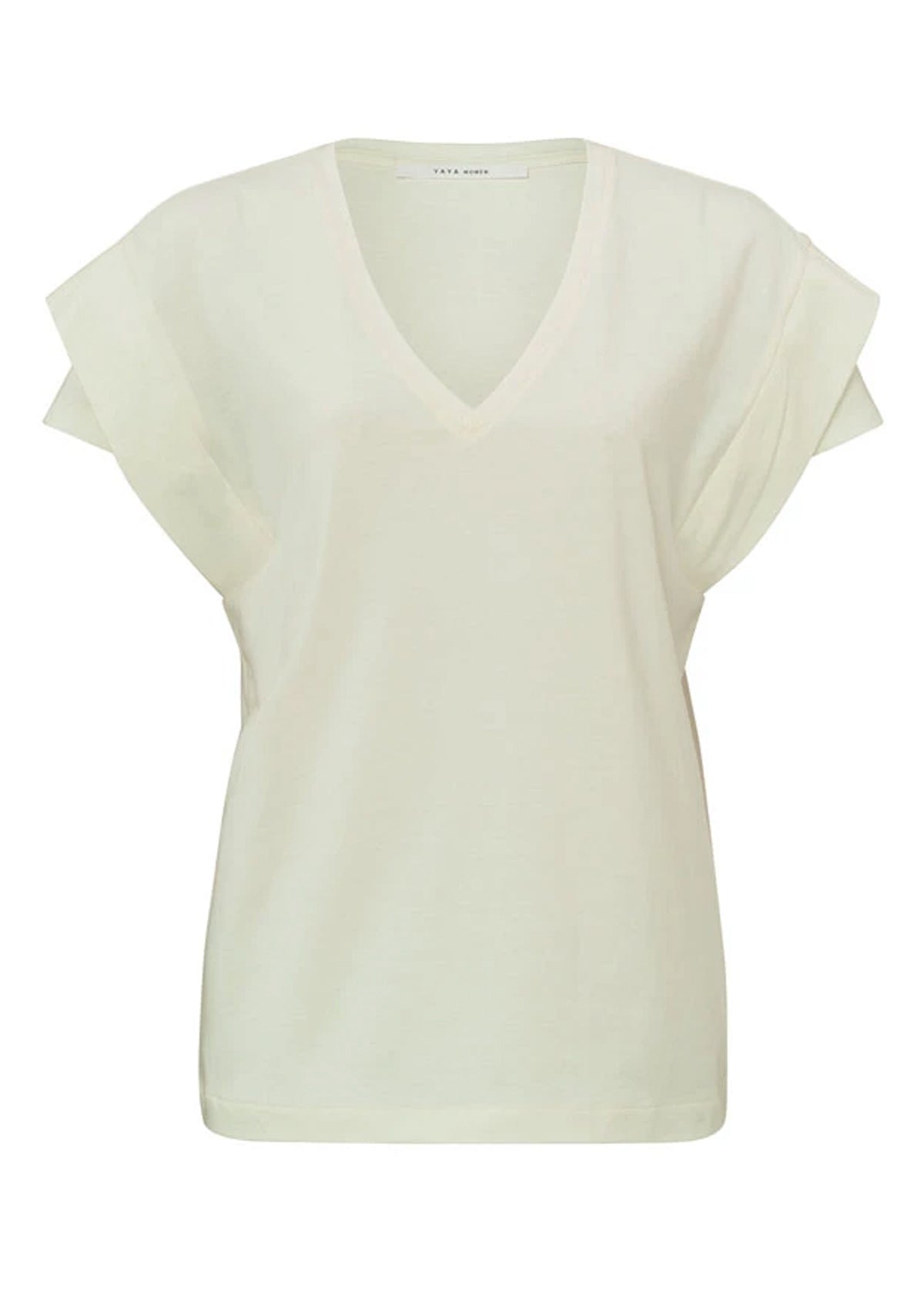 YAYA V-Neck Double Sleeve T-shirt Ivory White