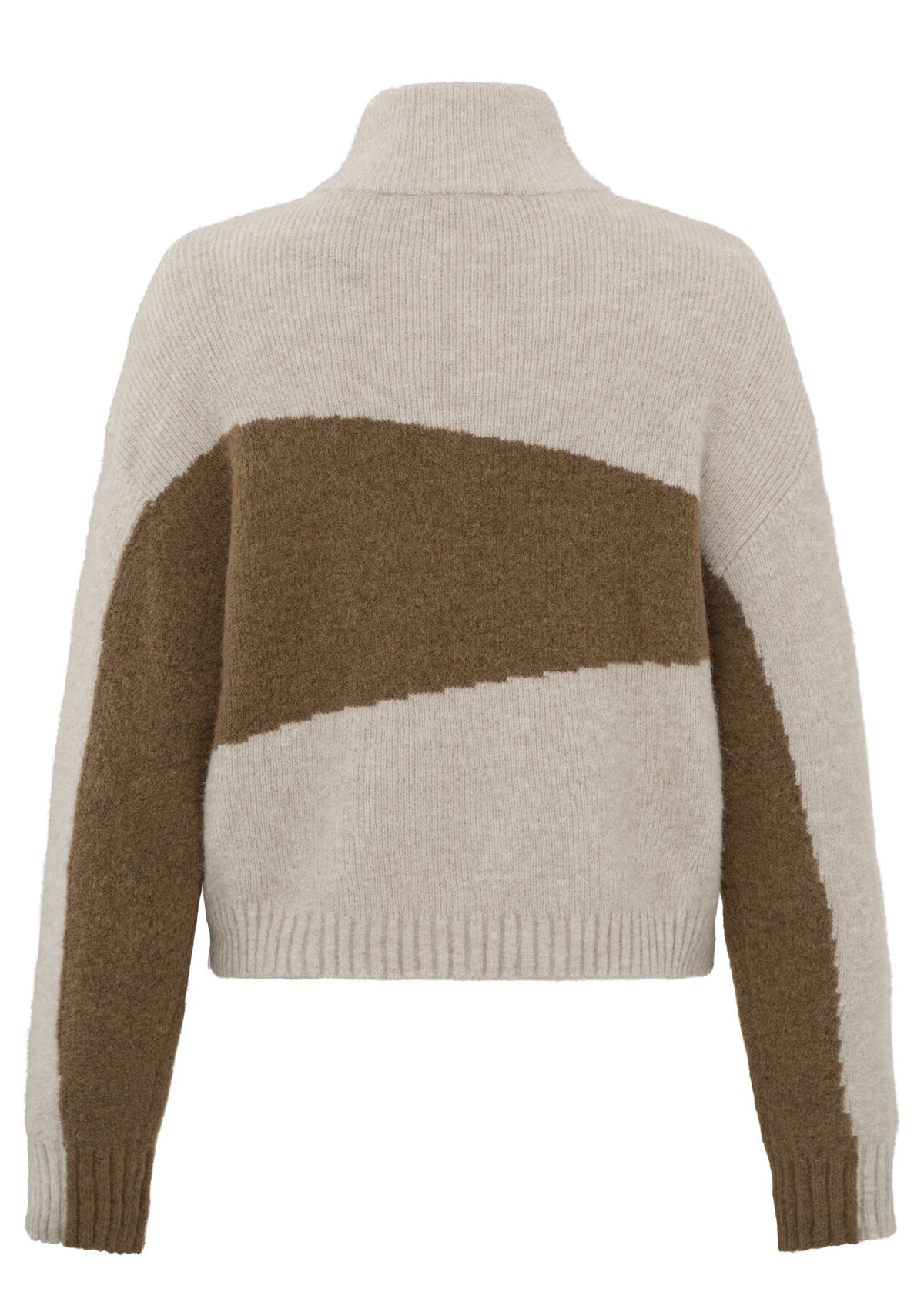 YAYA Sweater With Zip Neck, Long Sleeves And Rib Details Beige