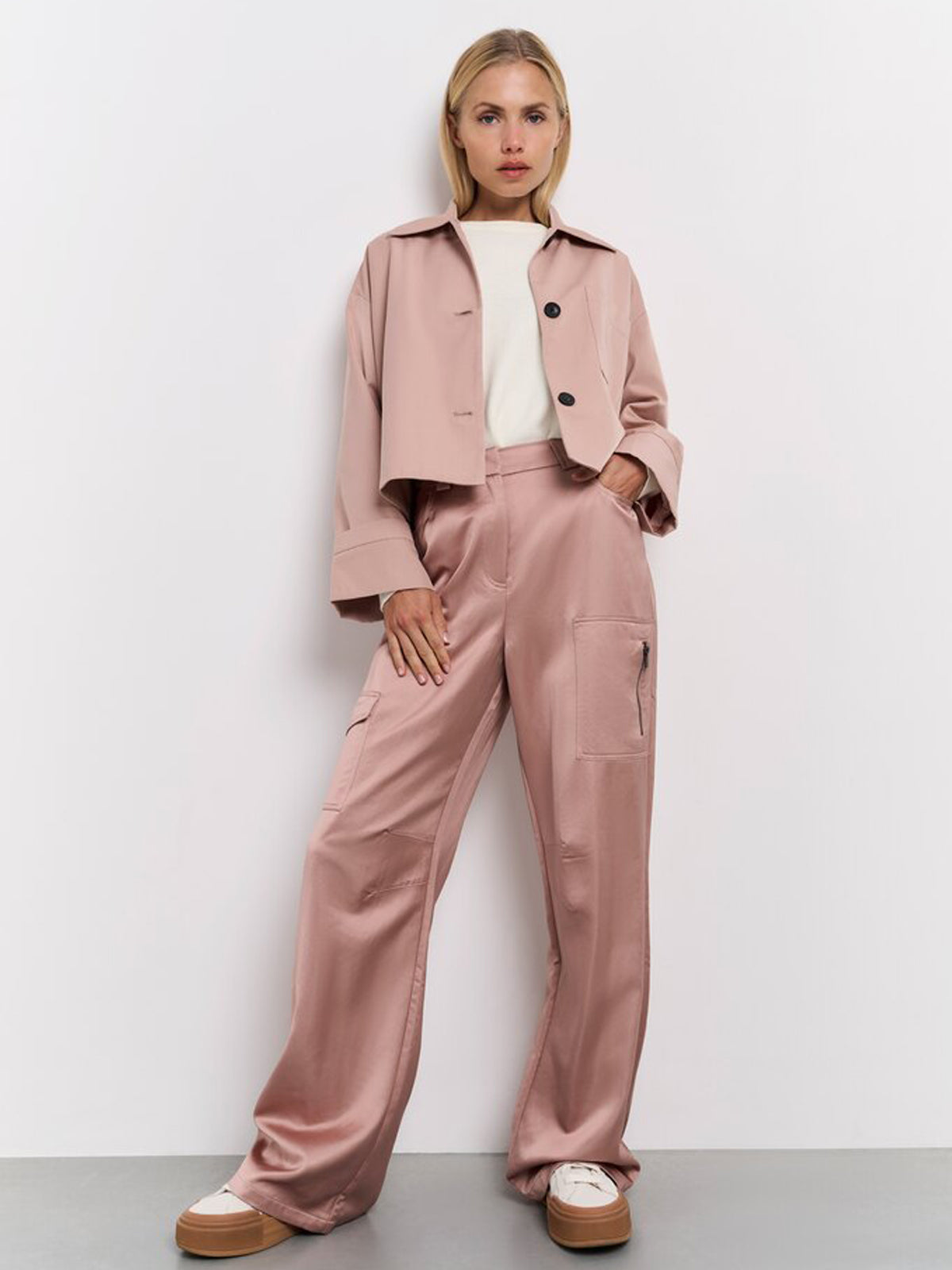 Yaya Short Oversized Jacket In Heavy Satin With Buttons