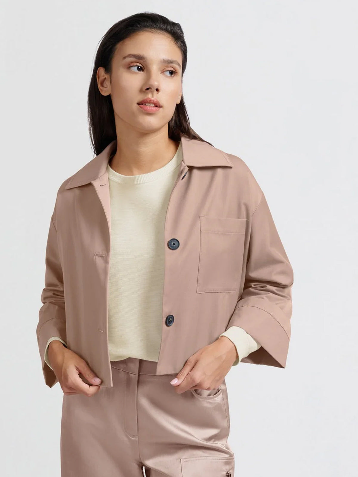 Yaya Short Oversized Jacket In Heavy Satin With Buttons