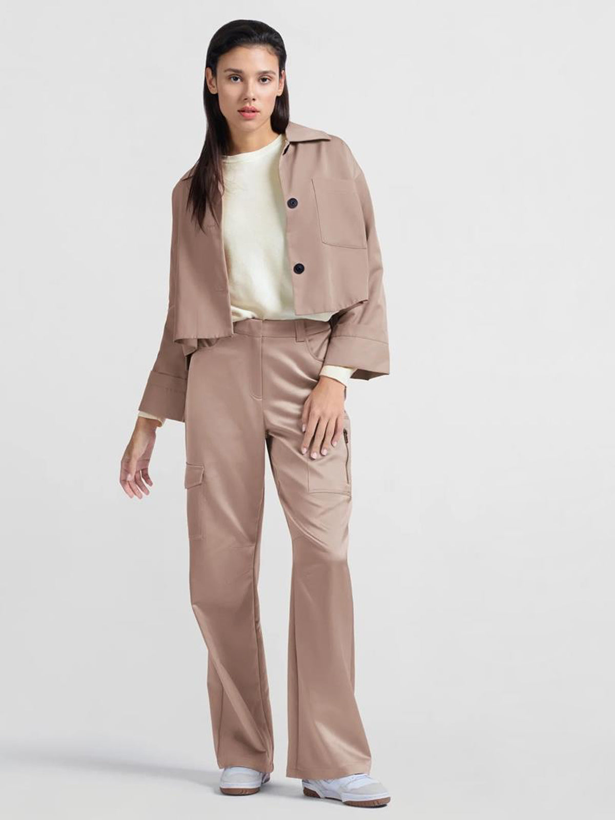 Yaya Short Oversized Jacket In Heavy Satin With Buttons