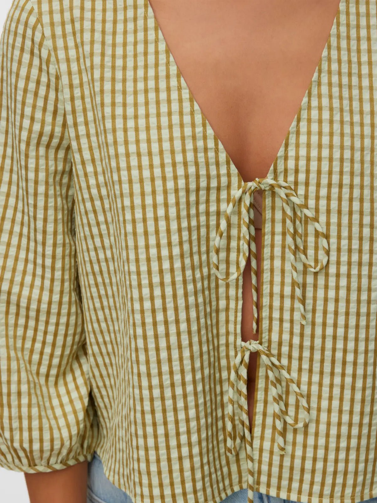 Camilla Gingham Tie Front Top Green - Glebe Fashion