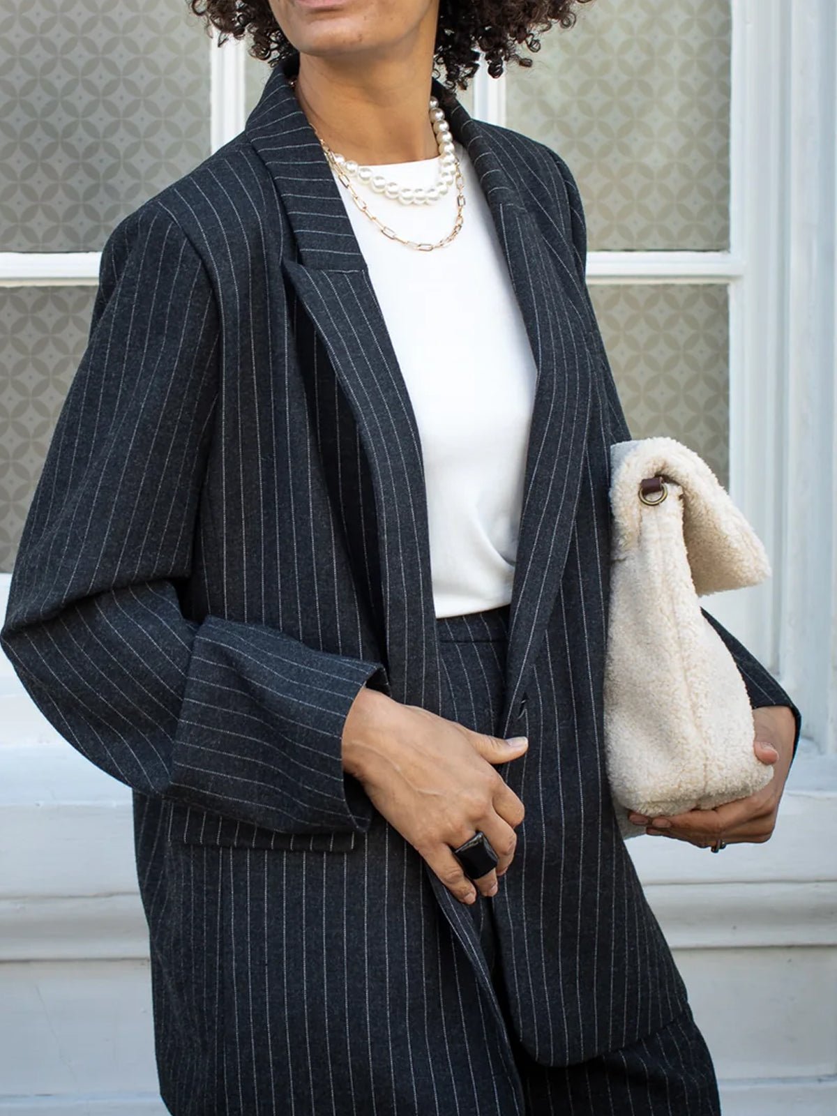 Chalk Drew Blazer Dark Charcoal Pinstripe - Glebe Fashion