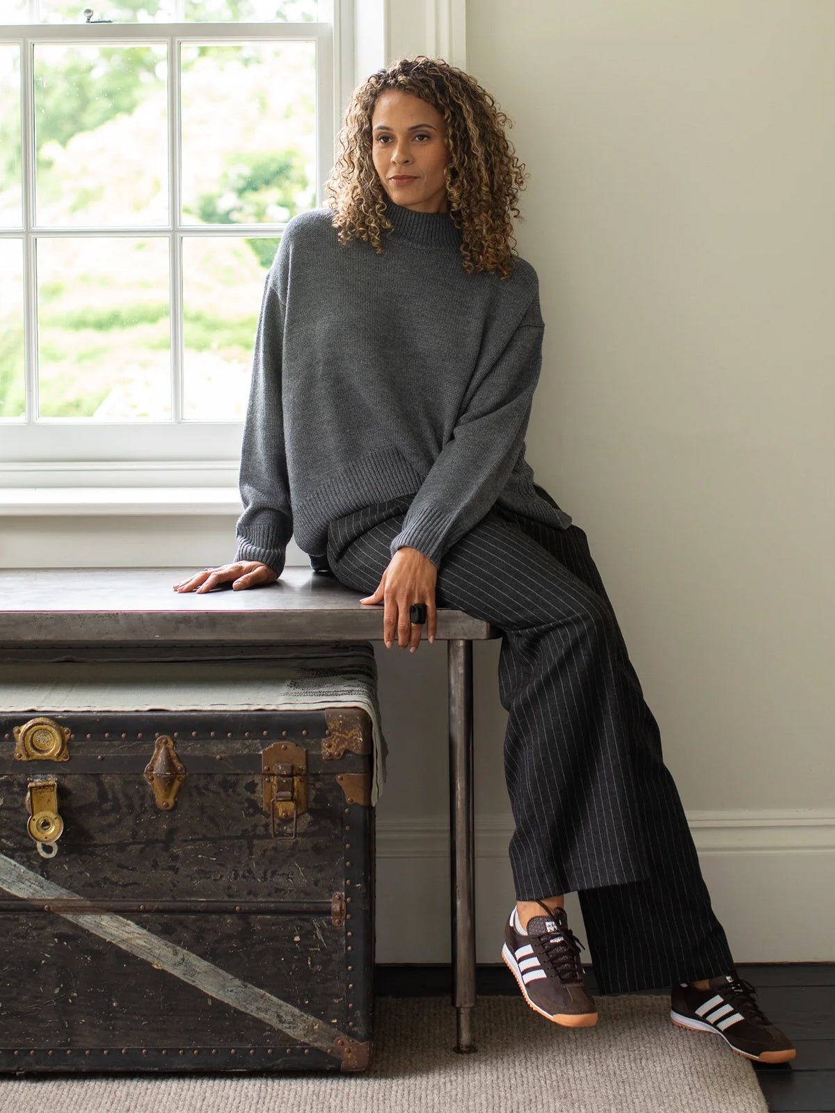 Chalk Judith Trouser Dark Charcoal Pinstripe - Glebe Fashion