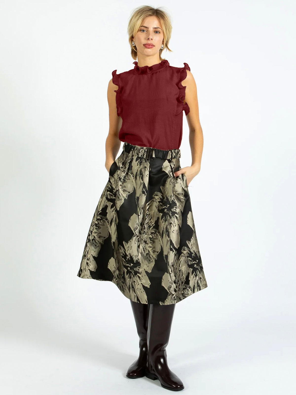 Coster Copenhagen Top With Ruffles Bordeaux - Glebe Fashion