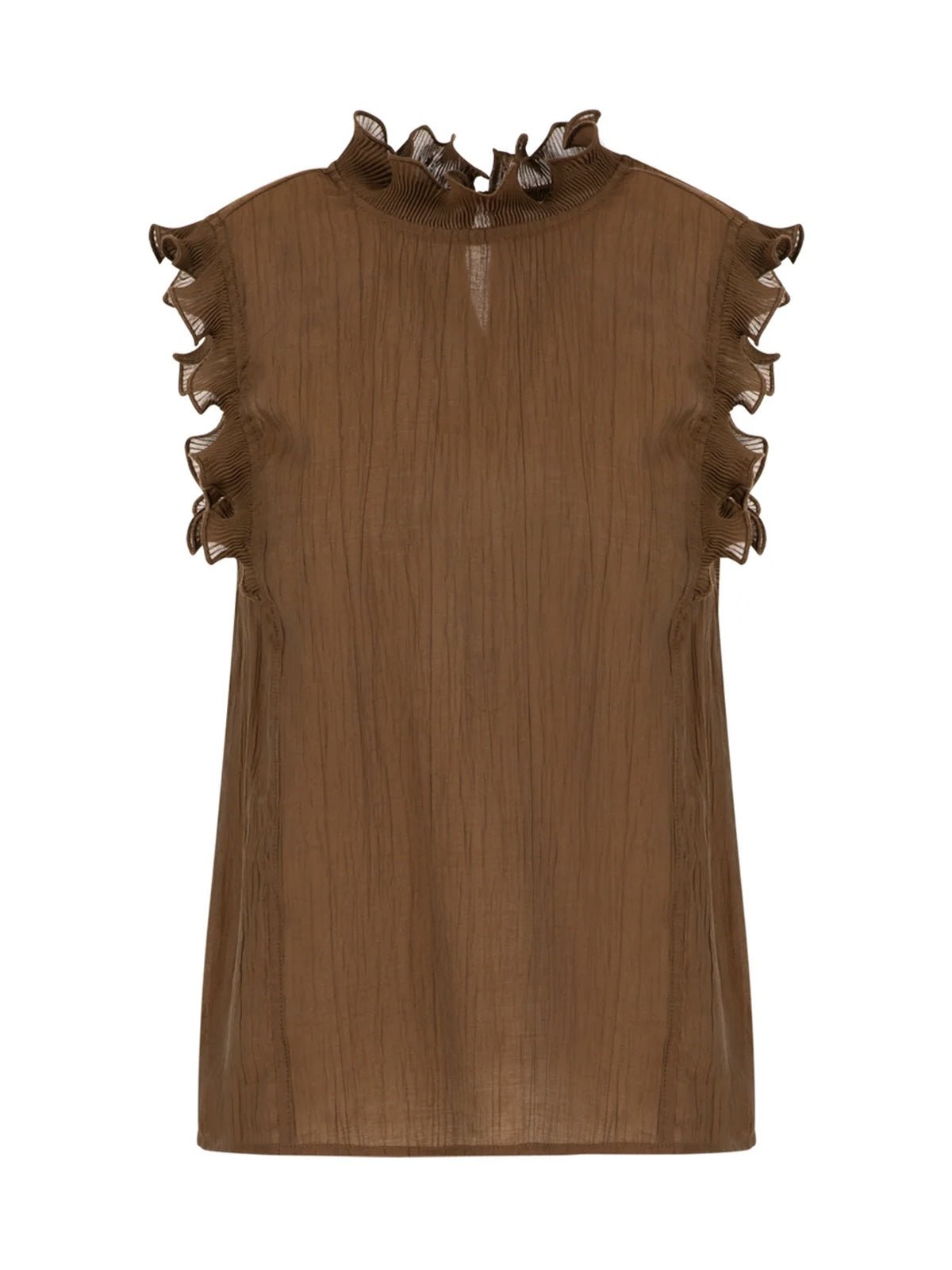 Coster Copenhagen Top With Ruffles Brown - Glebe Fashion