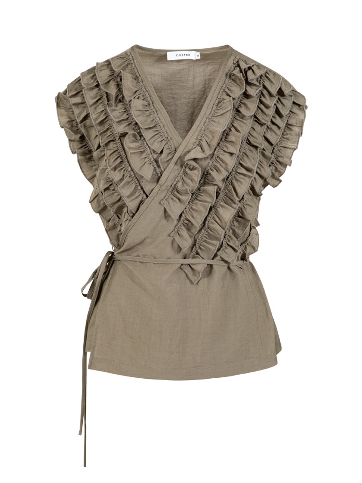 Coster Copenhagen Wrap Ruffle Top Sage Green - Glebe Fashion