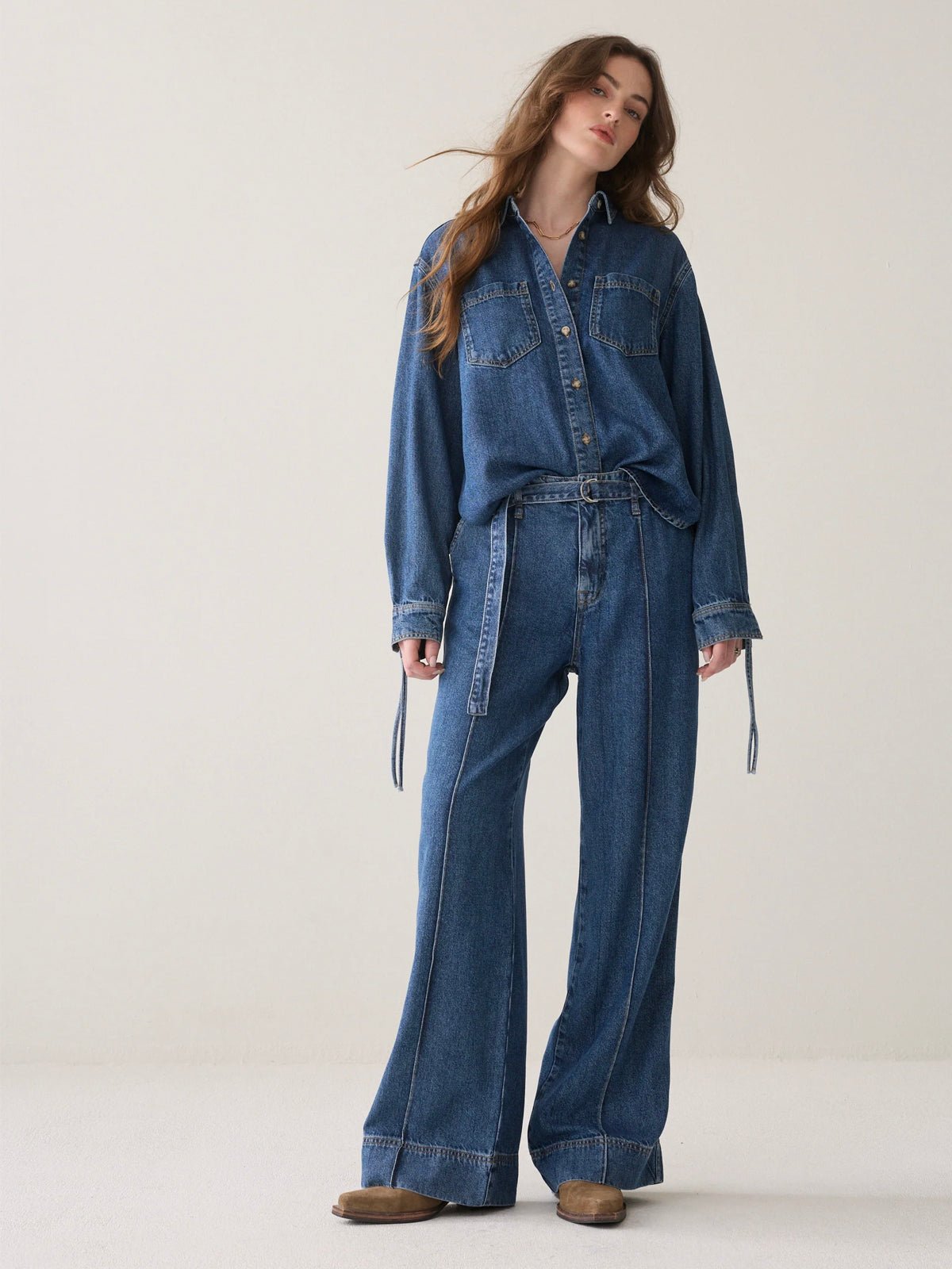 Denim Blouse With Boyfriend Fit - Glebe Fashion