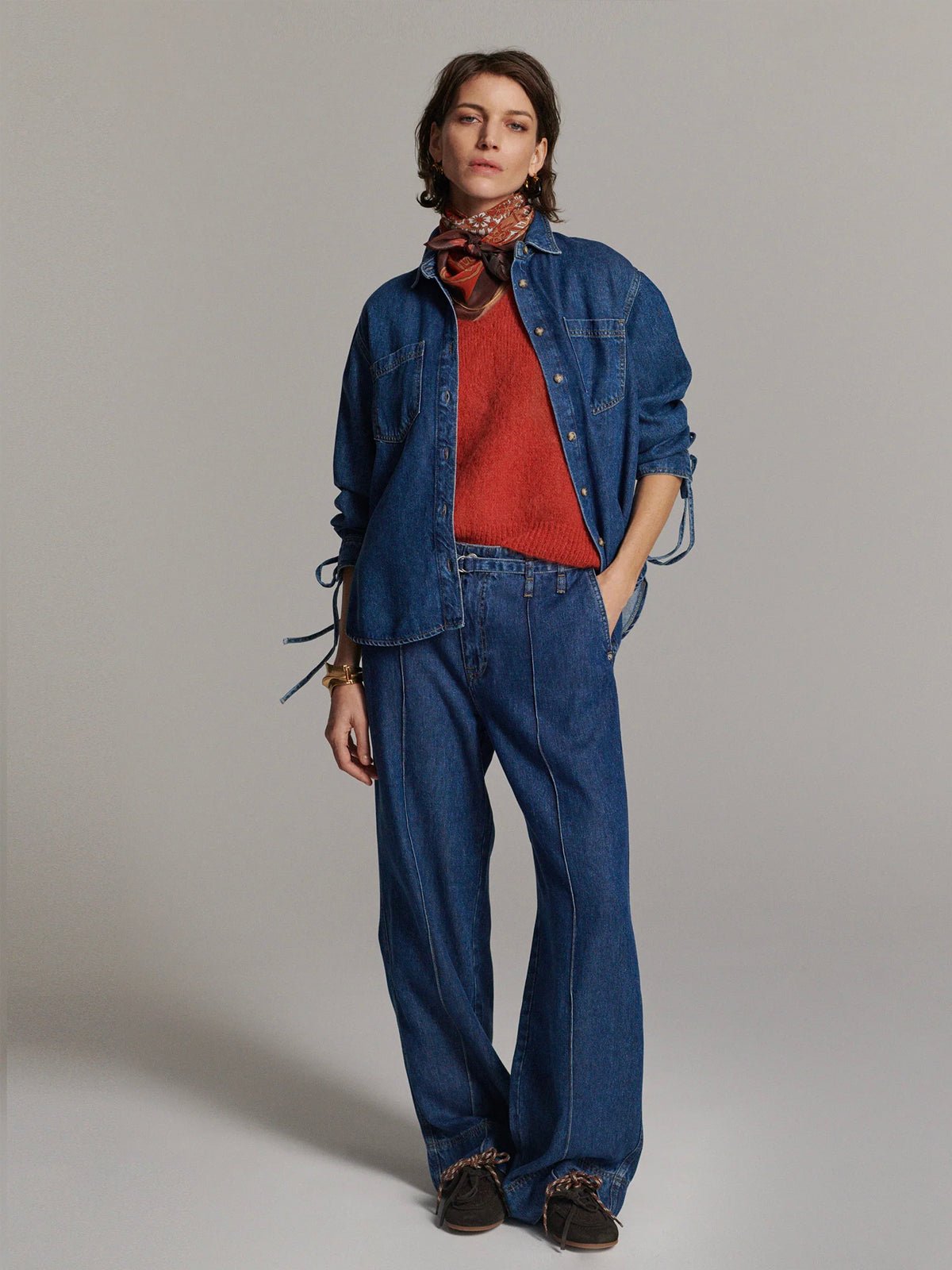 Denim Blouse With Boyfriend Fit - Glebe Fashion