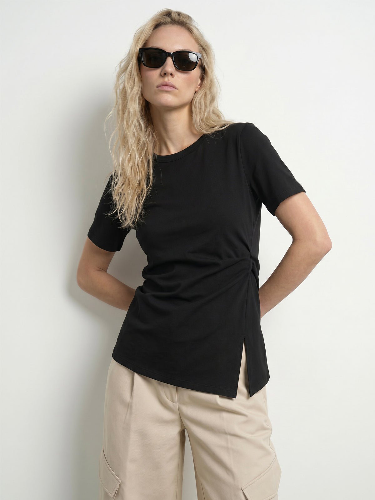 Draped T-Shirt Black - Glebe Fashion
