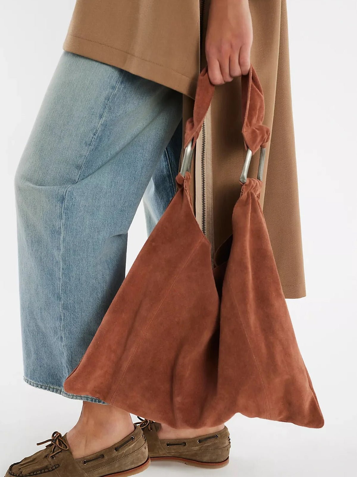 Free People Suede Slouch Bag Saddle Brown - Glebe Fashion