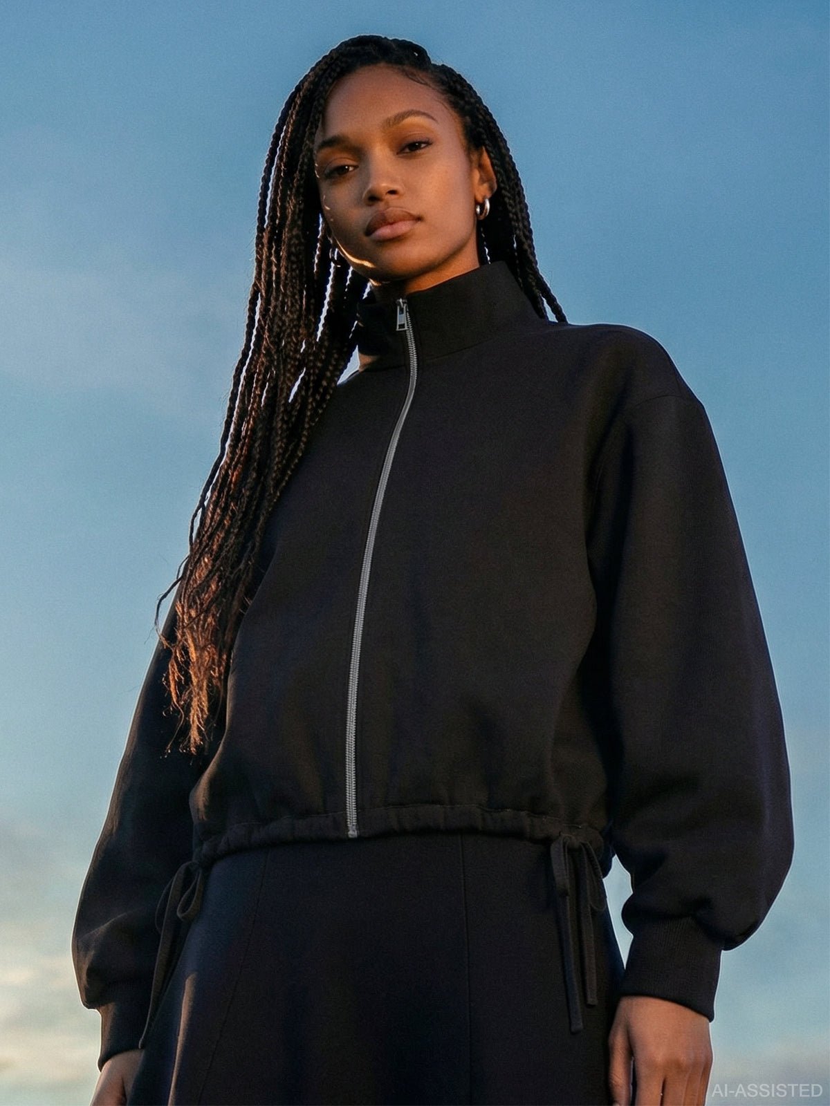 HPDP High Neck Sweat Top Black - Glebe Fashion