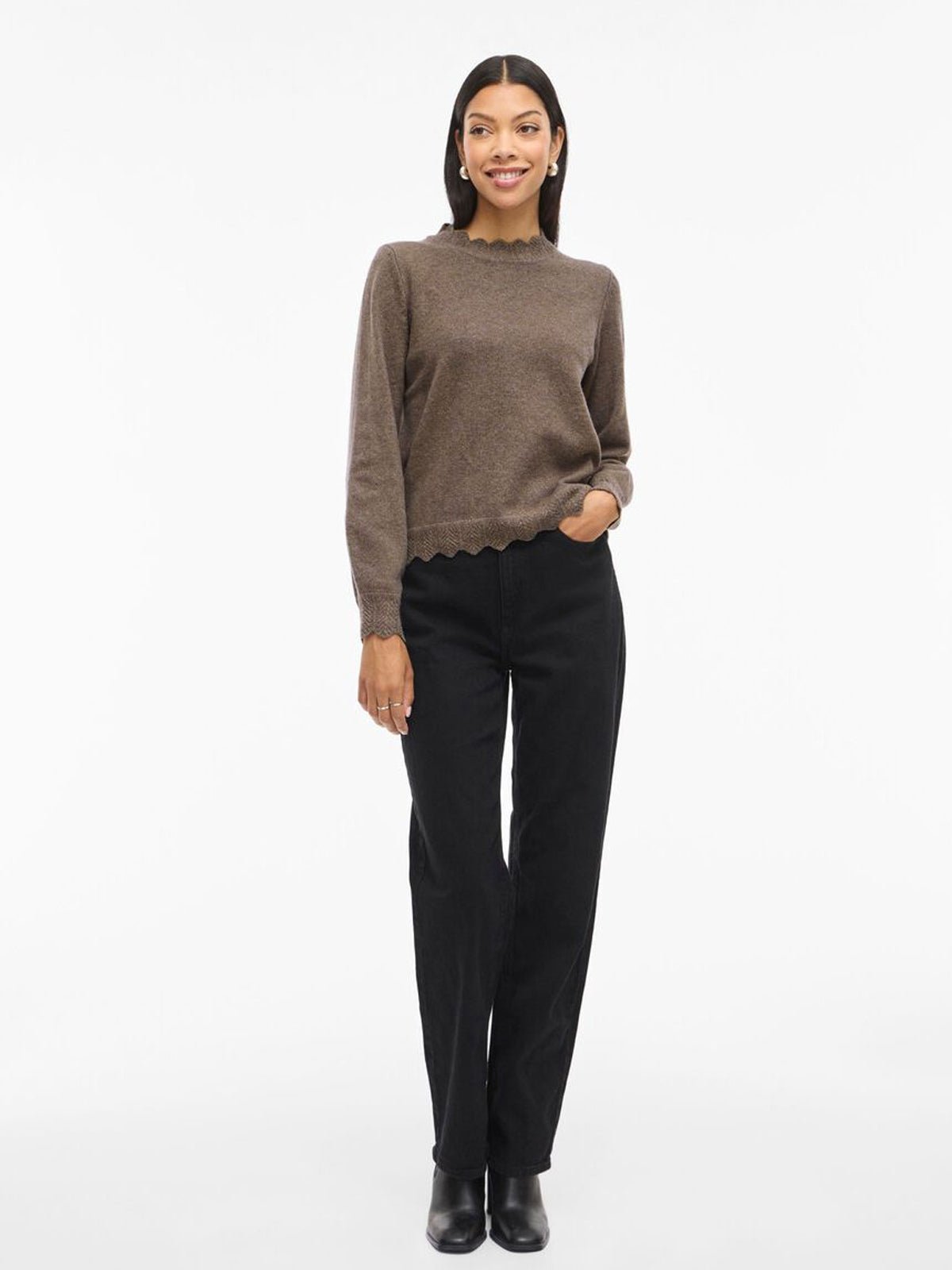 Kolina O - Neck Knit Top Falcon Brown - Glebe Fashion