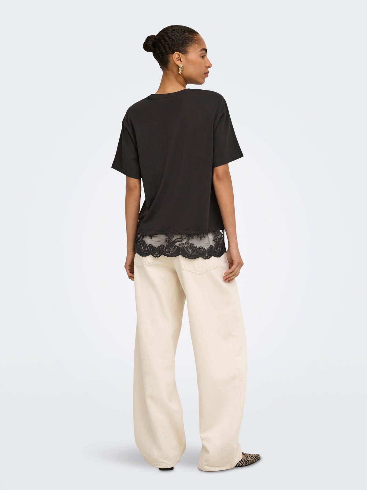 Lace Trim T-Shirt Chocolate - Glebe Fashion