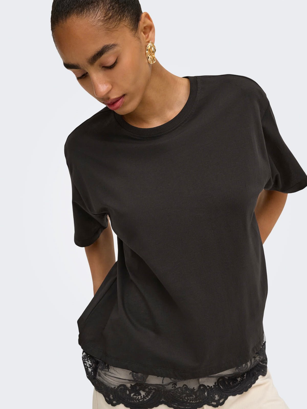 Lace Trim T-Shirt Chocolate - Glebe Fashion