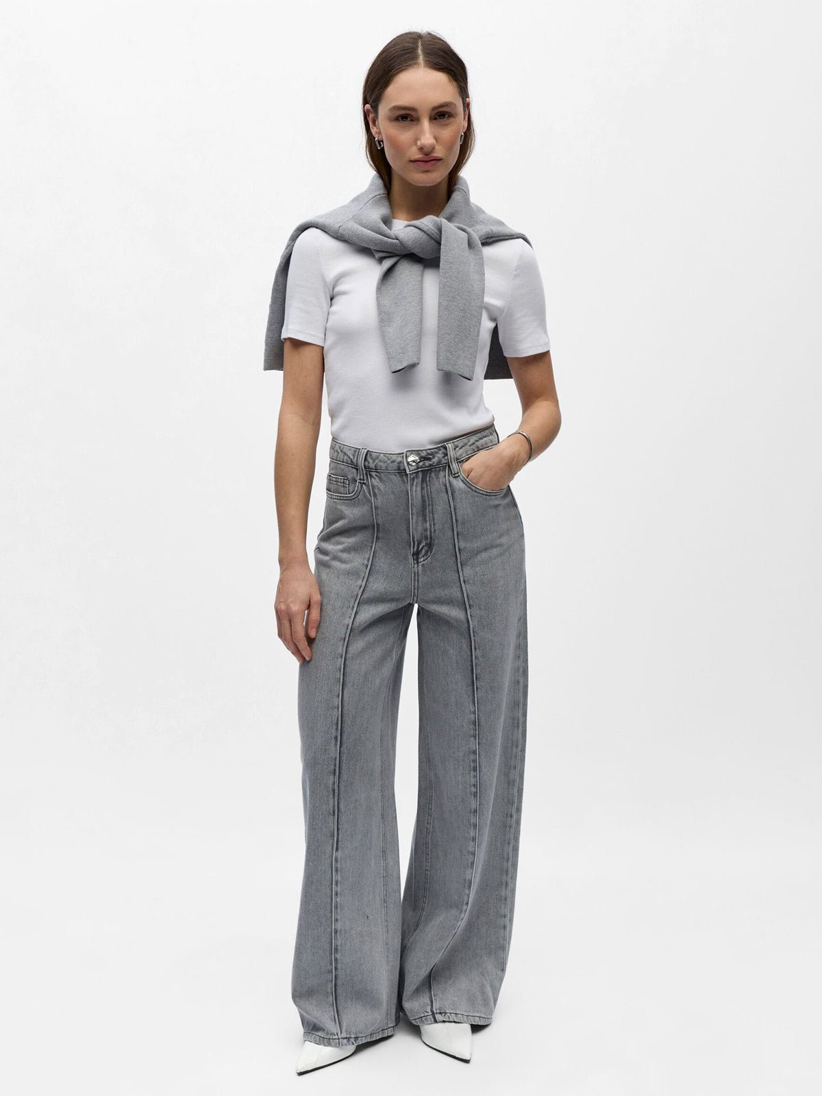 Luca Wide Leg Jean Light Grey - Glebe Fashion