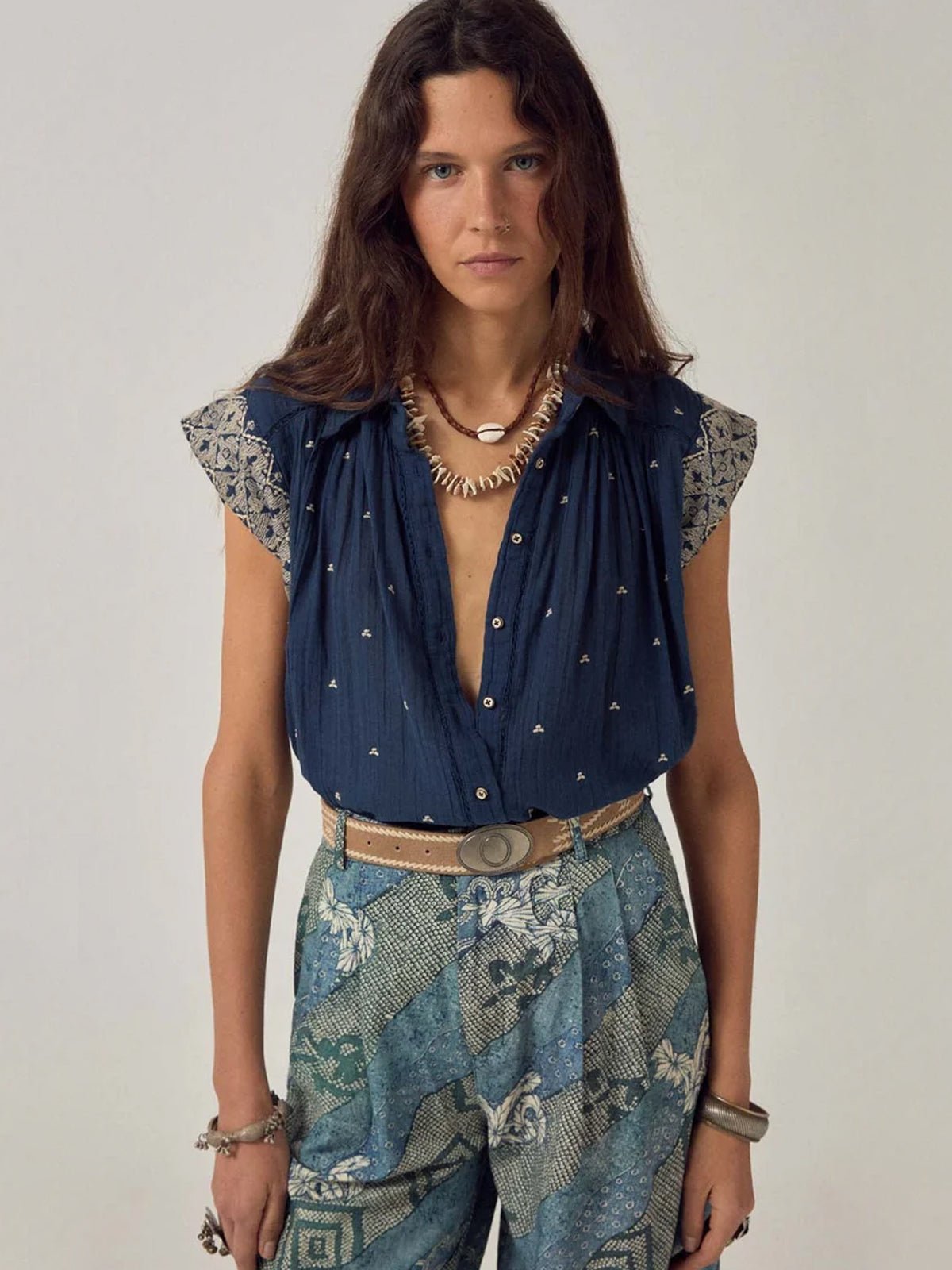 Maison Hotel Karina Sleeveless Shirt Deep River Blue - Glebe Fashion