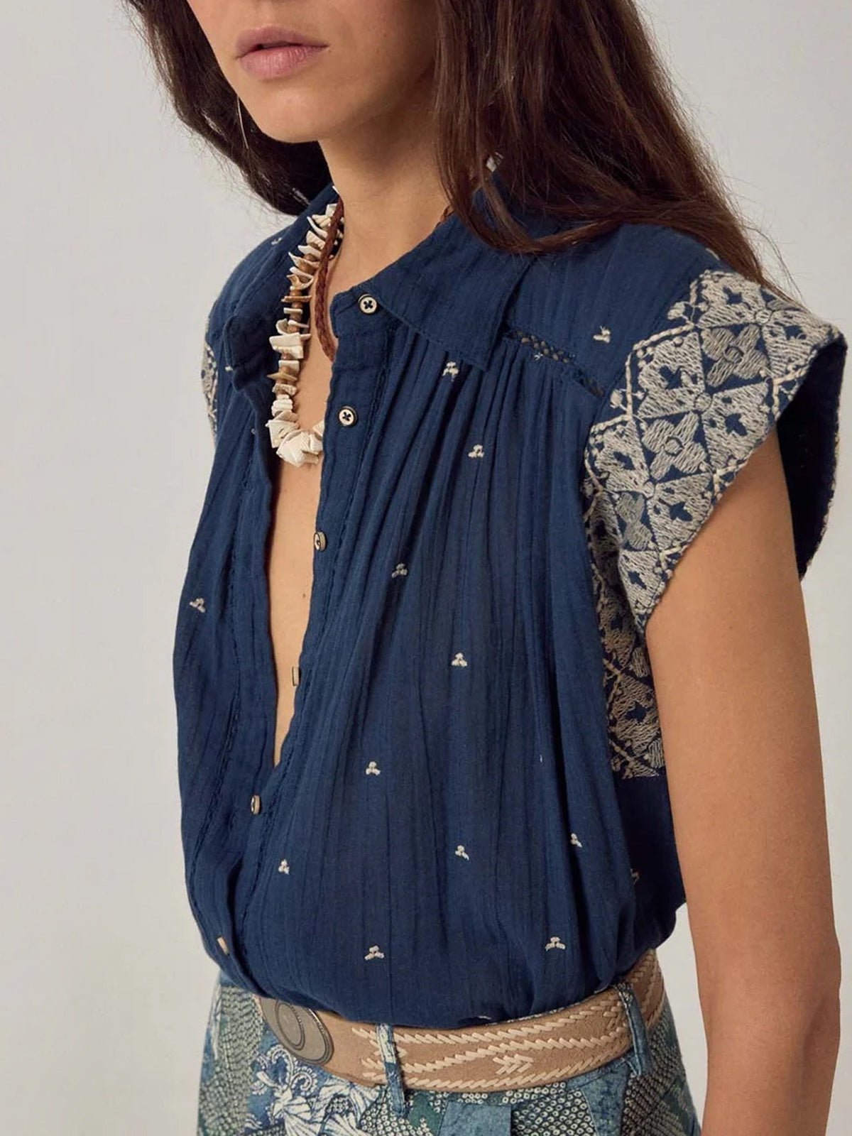Maison Hotel Karina Sleeveless Shirt Deep River Blue - Glebe Fashion