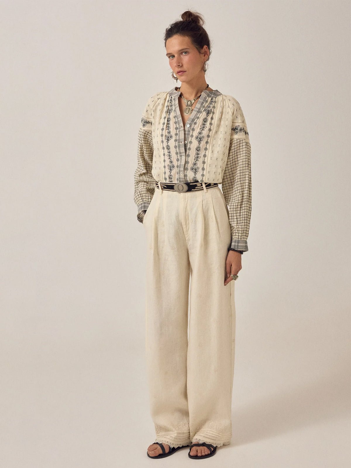 Maison Hotel Noemi Blouse Patchwork Notes - Glebe Fashion
