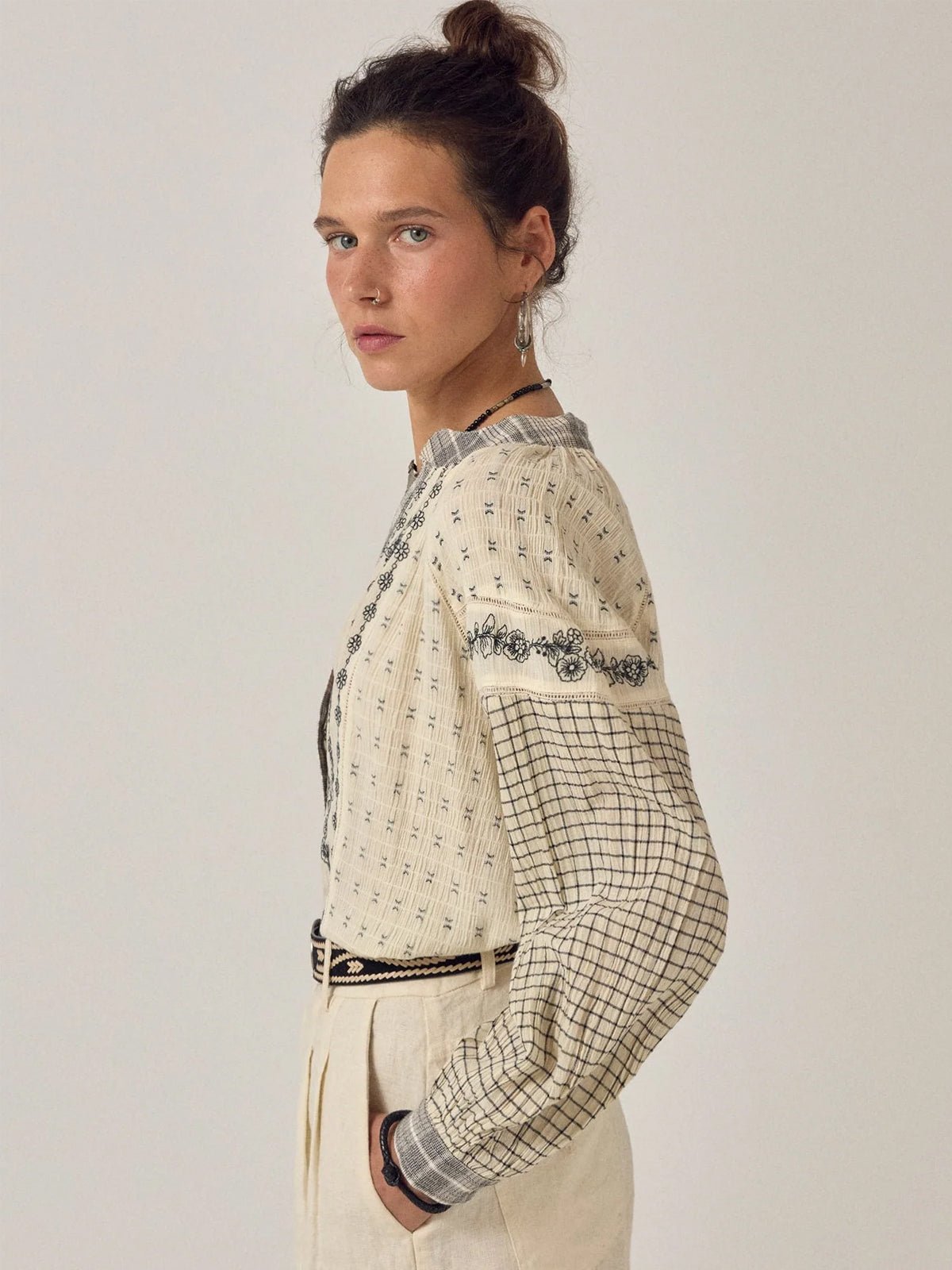Maison Hotel Noemi Blouse Patchwork Notes - Glebe Fashion