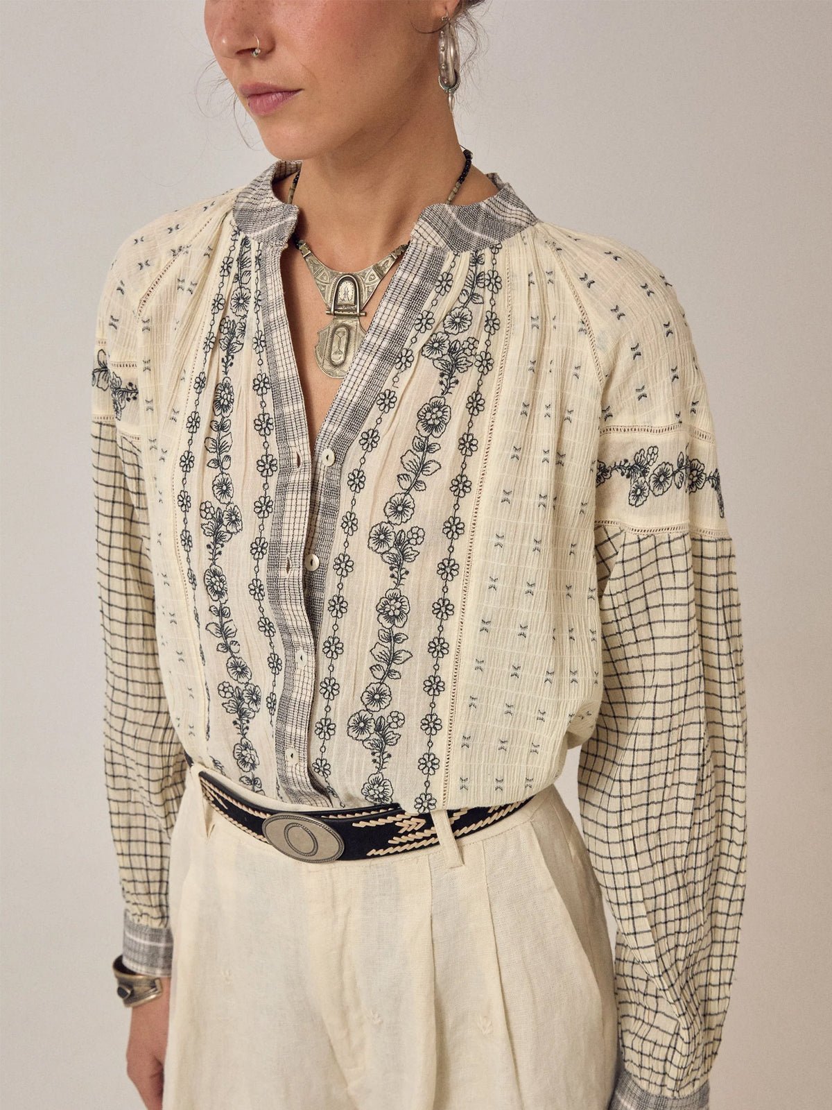 Maison Hotel Noemi Blouse Patchwork Notes - Glebe Fashion