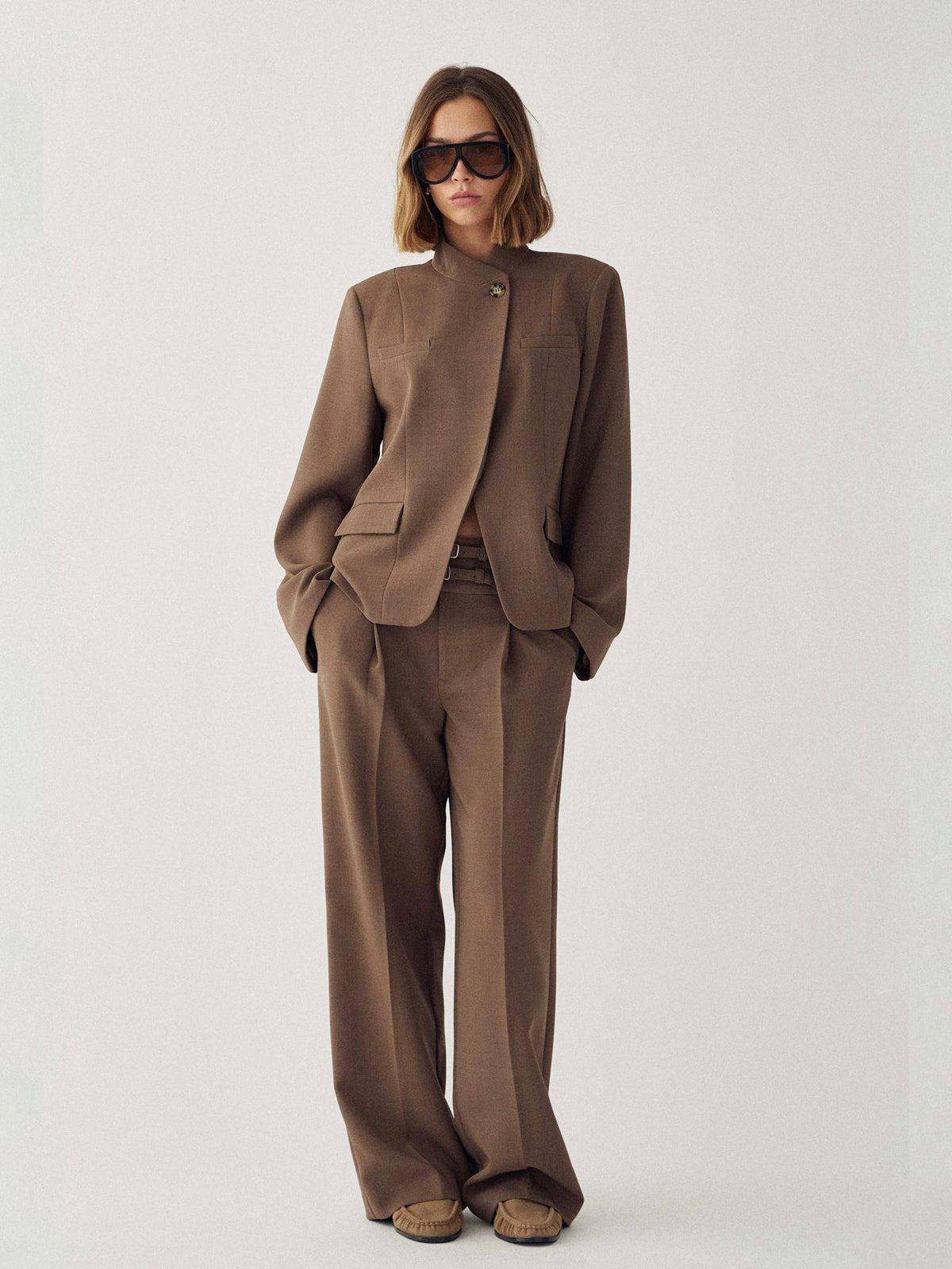 Monique Overlap Blazer Chocolate - Glebe Fashion