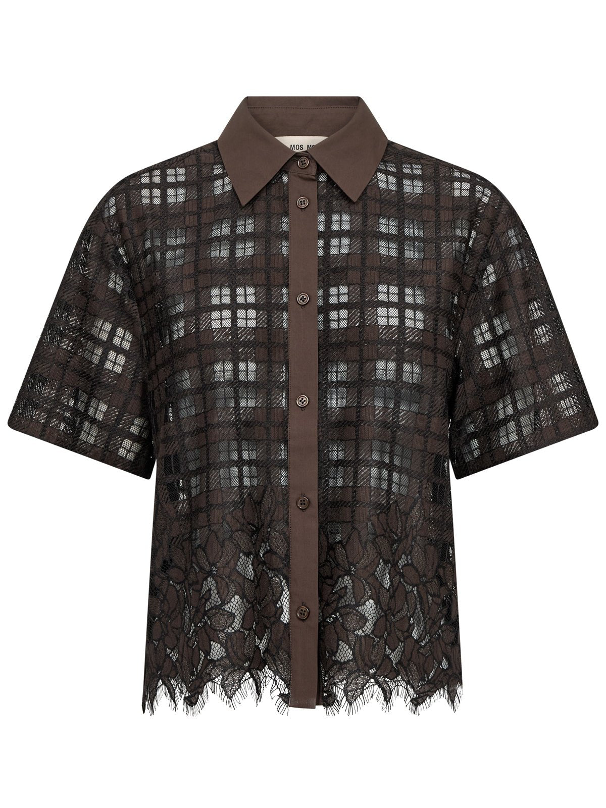 Mos Mosh Lia Checko Short Sleeve Lace Shirt - Glebe Fashion