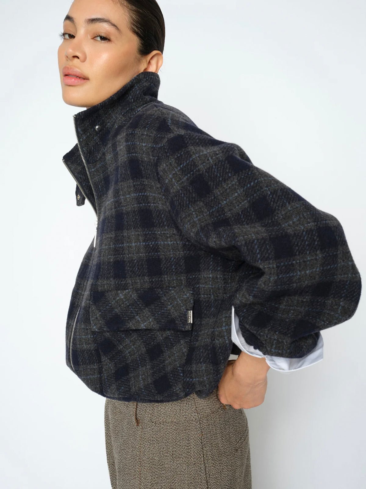 Mos Mosh MMCamille Check Jacket Navy - Glebe Fashion