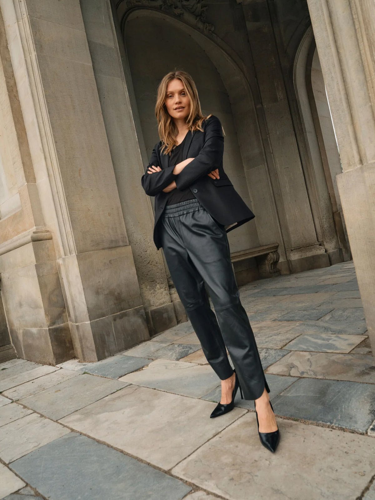 Mos Mosh MMZabel Leather Sweatpant Black - Glebe Fashion