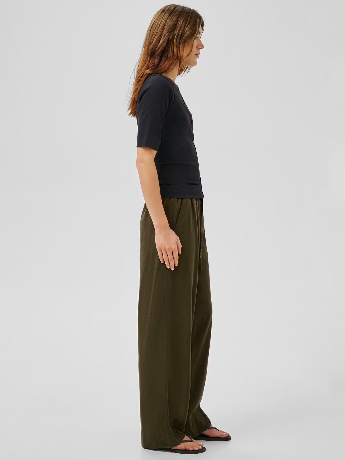 My Essential Wardrobe DiasMW Linen Trousers Forest Night Green - Glebe Fashion