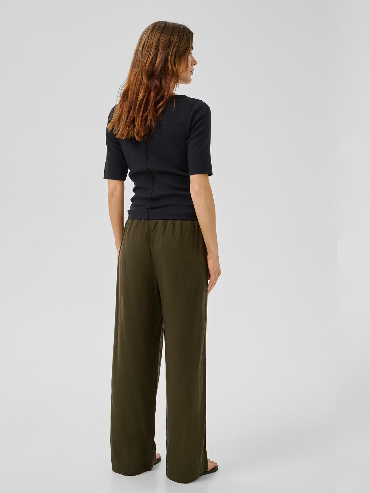 My Essential Wardrobe DiasMW Linen Trousers Forest Night Green - Glebe Fashion