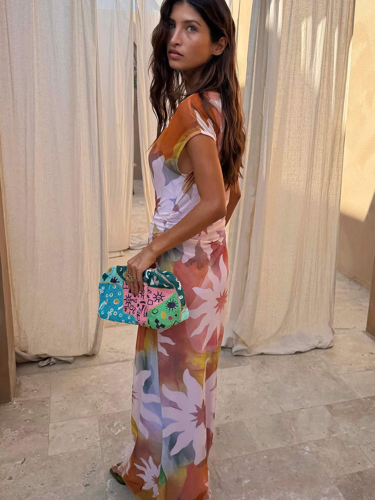 Never Fully Dressed Abstract Soleil Luna Mesh Dress - Glebe Fashion