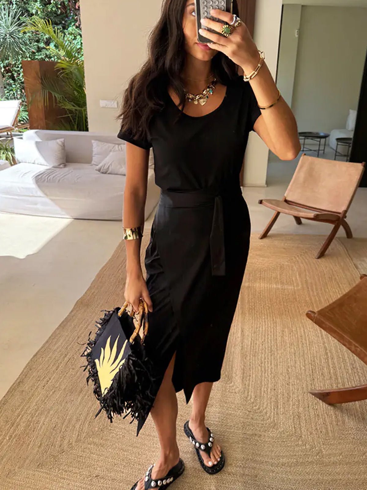 Never Fully Dressed Black Jesse Jersey Wrap Dress - Glebe Fashion