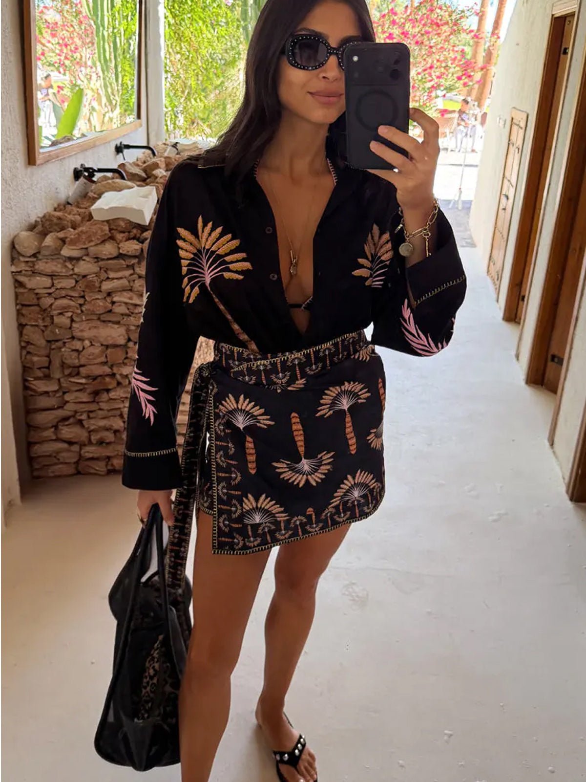 Never Fully Dressed Black Palm Sarong - Glebe Fashion