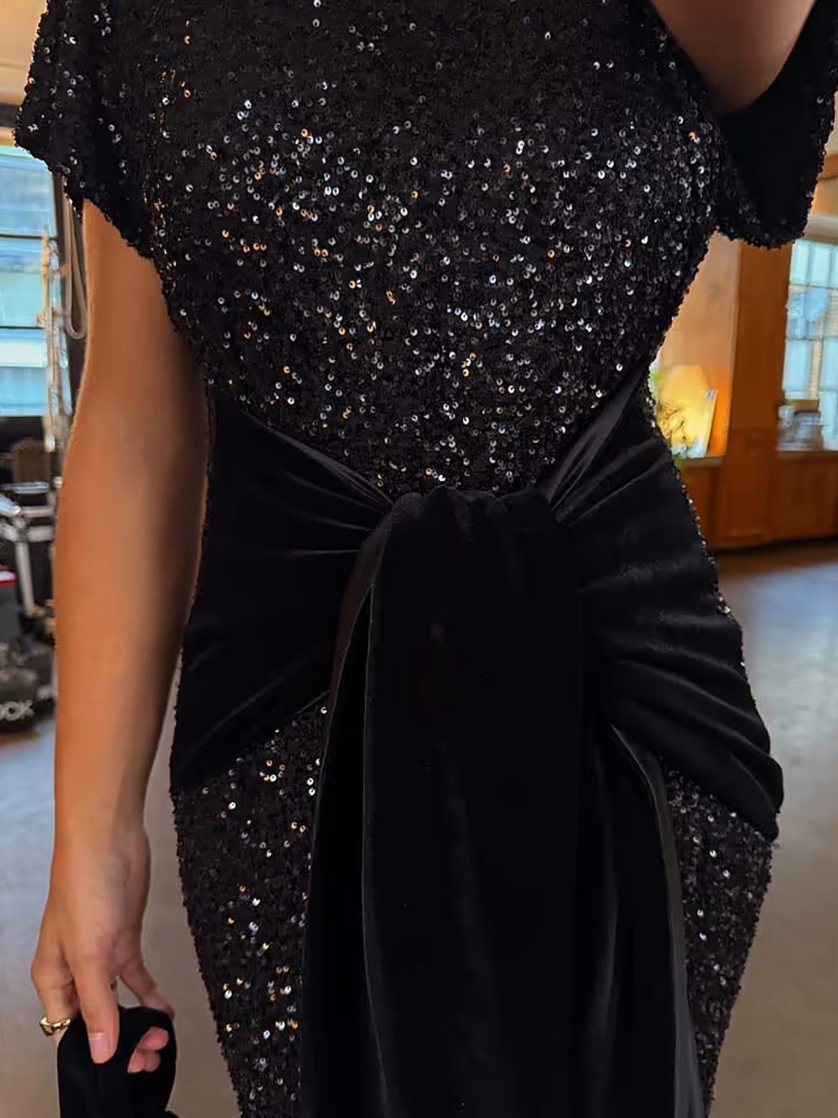 Never Fully Dressed Black Sequin Bow Dress - Glebe Fashion