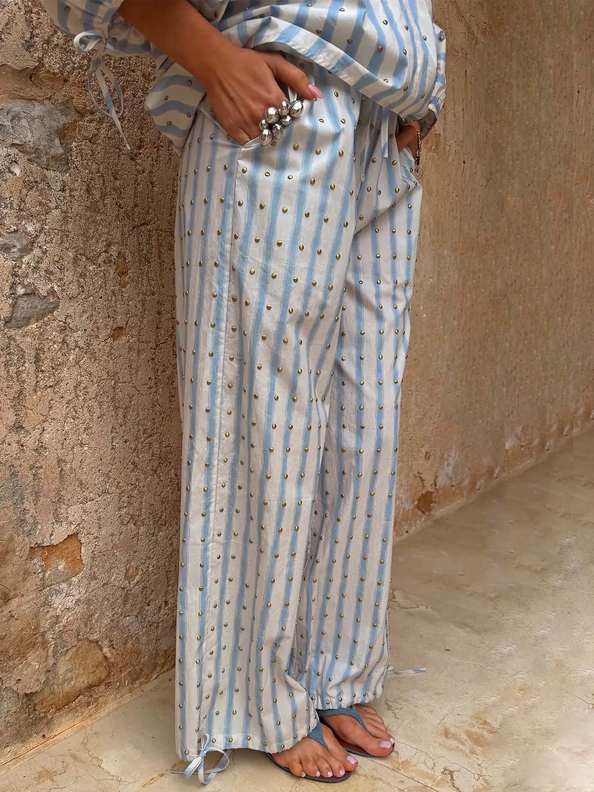Never Fully Dressed Blue Stripe Balloon Trouser - Glebe Fashion