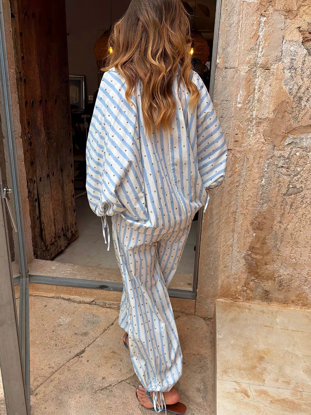 Never Fully Dressed Blue Stripe Balloon Trouser - Glebe Fashion